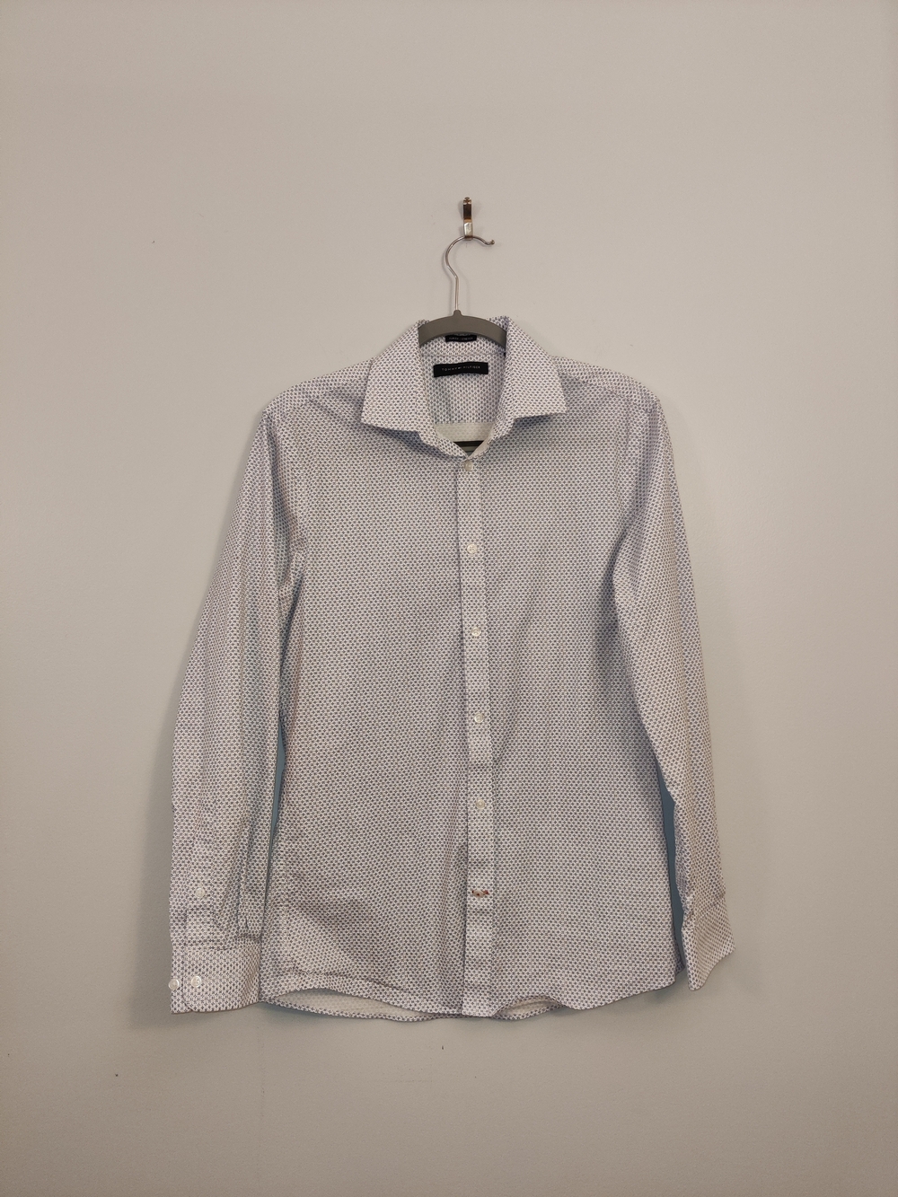 Tommy Hilfiger White Dress Shirt with Navy And Red Micropattern